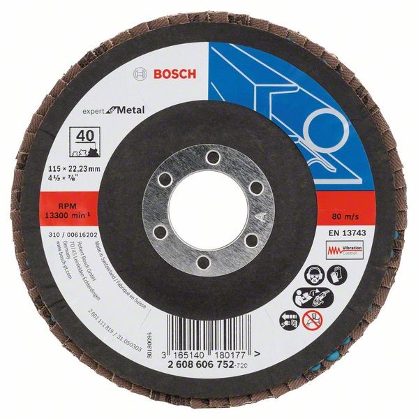Bosch Fächerschleifscheibe X551, gewinkelt, 115 mm, 40, Glasgewebe 2608606752