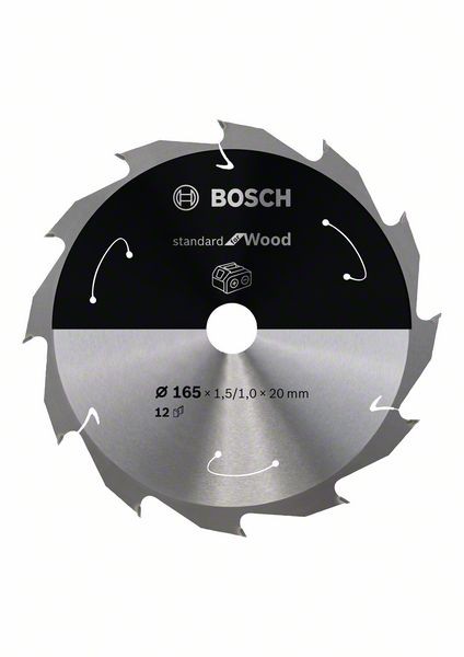 Bosch Akku-Kreissägeblatt Standard Wood, 165 x 1,5/1 x 20, 12 Zähne 2608837684