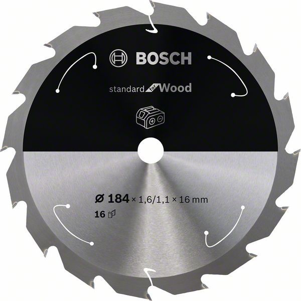 Bosch Akku-Kreissägeblatt Standard Wood, 184 x 1,6/1,1 x 16, 16 Zähne 2608837697