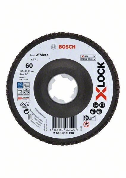 Bosch X-LOCK Fächerschleifscheibe, X571, Best Metal Ø115 mm K 60, 1St 2608619198