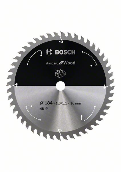 Bosch Akku-Kreissägeblatt Standard Wood, 184 x 1,6/1,1 x 16, 48 Zähne 2608837699