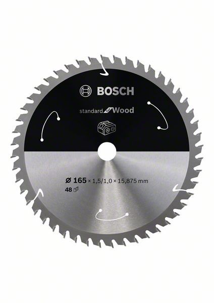 Bosch Akku-Kreissägeblatt for Wood, 165 x 1,5/1 x 15,875, 48 Zähne 2608837683