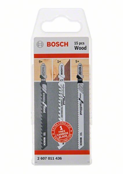 Bosch 15-tlg. Stichsägeblatt-Set für Holz, T-Schaft 2607011436