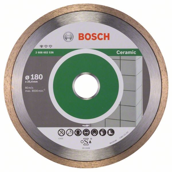 Bosch Diamanttrennscheibe Standard Ceramic, 180 x 25,40 x 1,6 x 7 mm 2608602536
