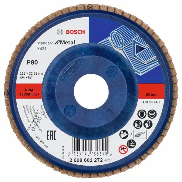 Bosch Fächerschleifscheibe X431, gerade, 115 mm, 80, Kunststoff 2608601272