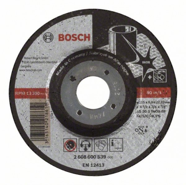Bosch Schruppscheibe gekröpft AS 30 S INOX BF, 115 mm, 22,23 mm, 6 mm 2608600539