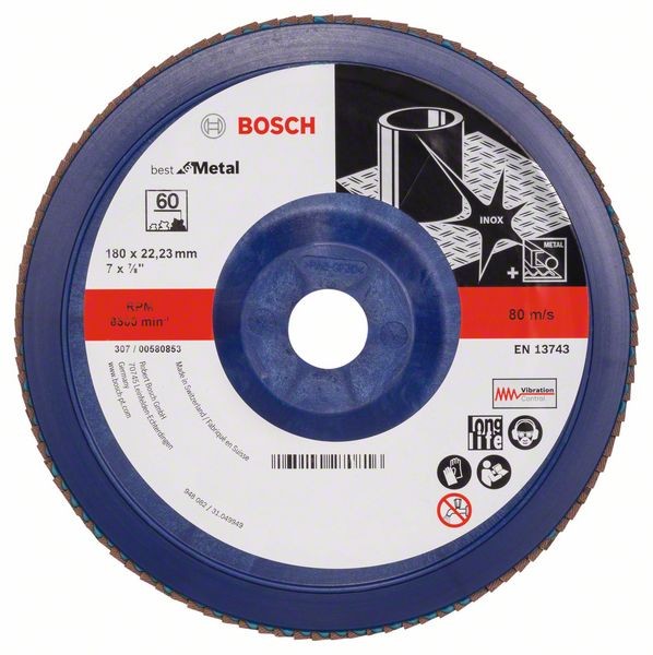 Bosch Fächerschleifscheibe X571, gerade, 180 mm, 60, Kunststoff 2608607343