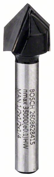 Bosch V-Nutfräser, 1/4 Zoll, D1 12,7 mm, L 12,7 mm, G 45 mm, 90° 2608628415