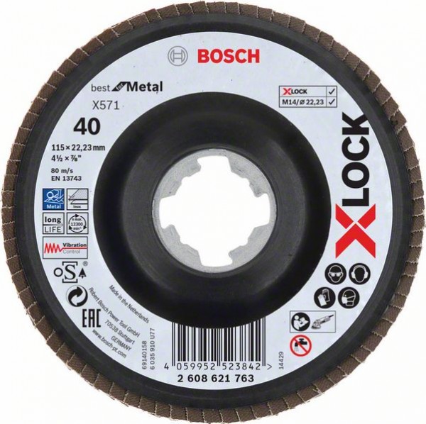 Bosch X-LOCK Fächerschleifscheibe, Ø115 mm, G 60, X571, 1 Stk 2608621763