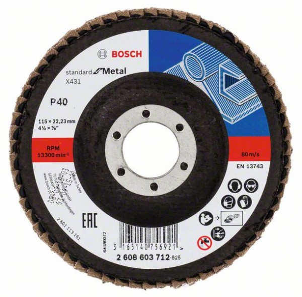 Bosch Fächerschleifscheibe X431, gerade, 115 mm, 40, Glasgewebe 2608603712