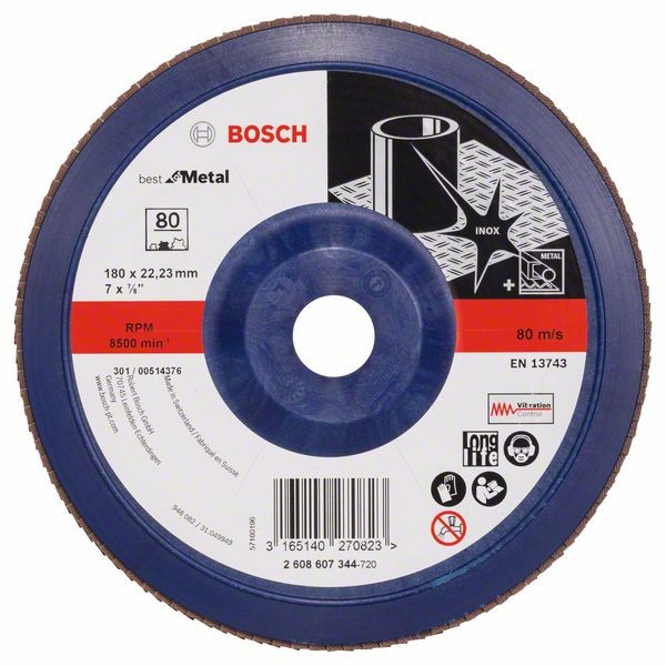 Bosch Fächerschleifscheibe X571, gerade, 180 mm, 80, Kunststoff 2608607344