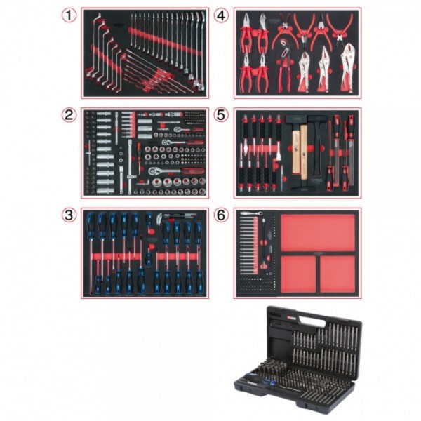 KS Tools Universal-Systemeinlagen-Satz für 6 Schubladen mit 598 Premium-Werkzeugen, 713.0598