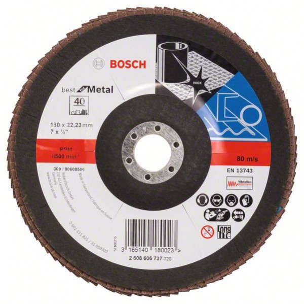 Bosch Fächerschleifscheibe X571, gewinkelt, 180 mm, 40, Glasgewebe 2608606737