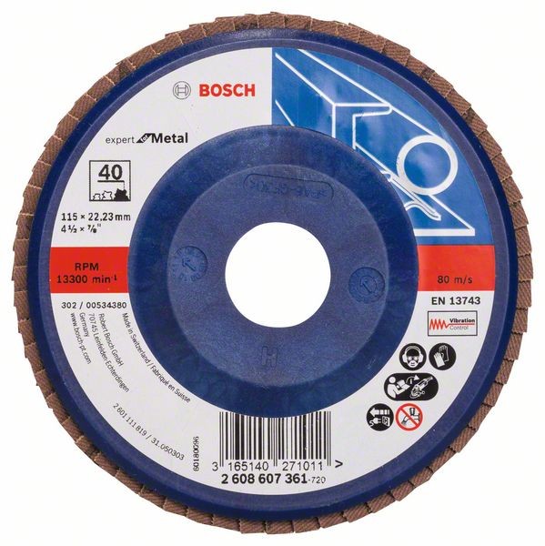Bosch Fächerschleifscheibe X551, gerade, 115 mm, 40, Kunststoff 2608607361